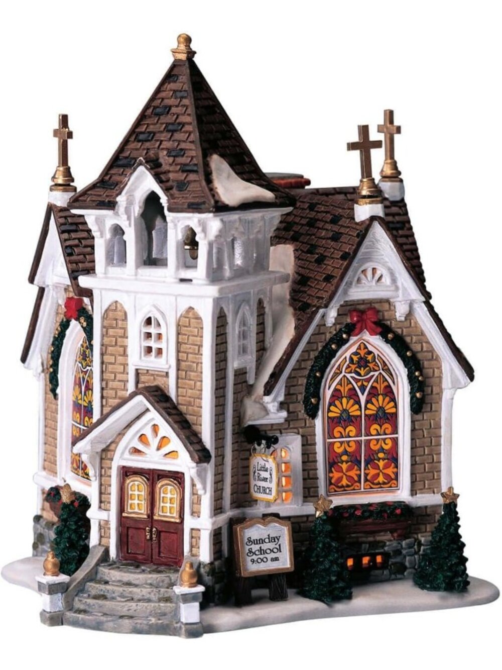 Charming Battery Operated LED Christmas Village Little River Church Decor